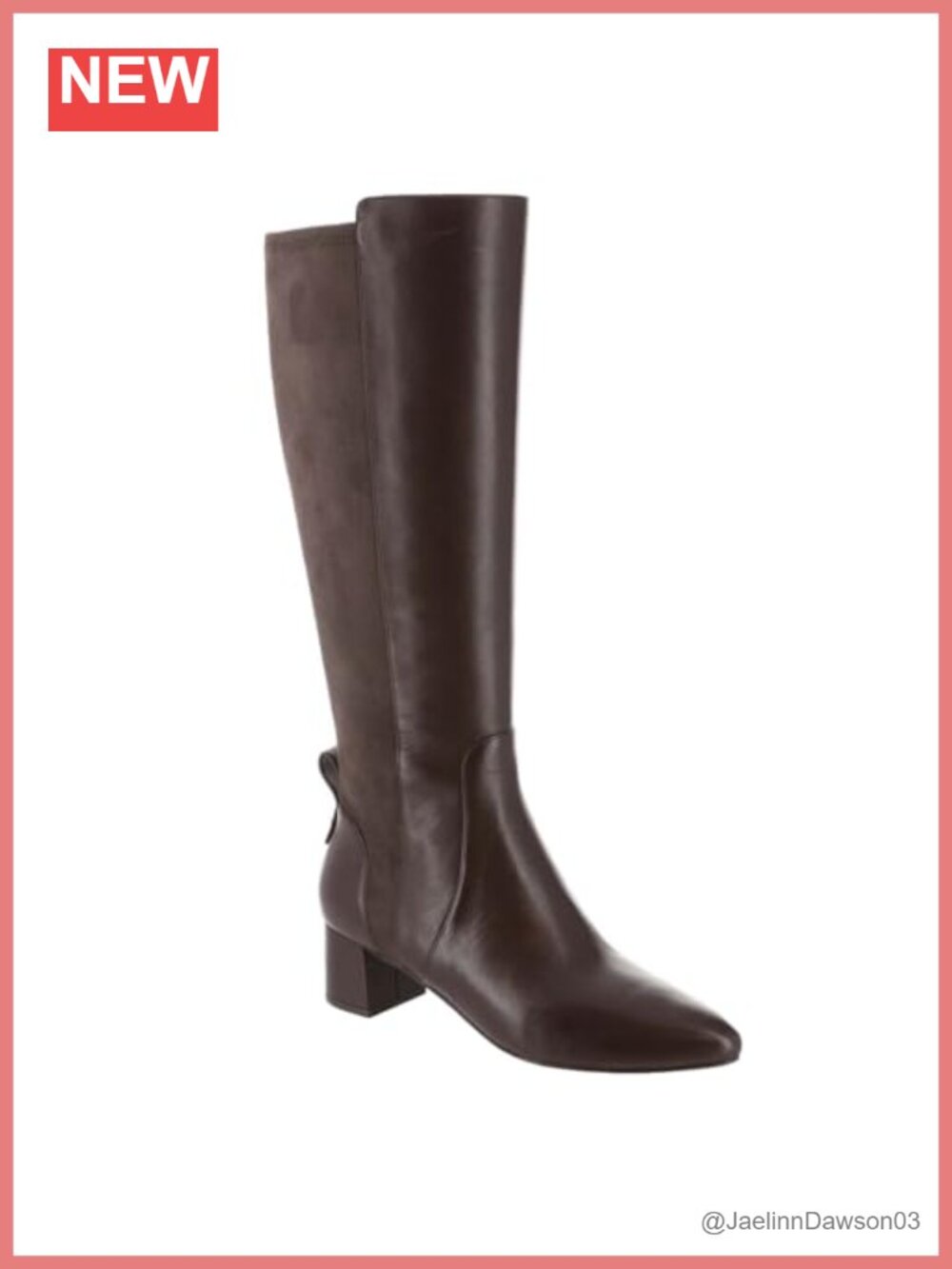 Knee-High Leather Equestrian Block Heel Boot with Stretch Panel and Zip